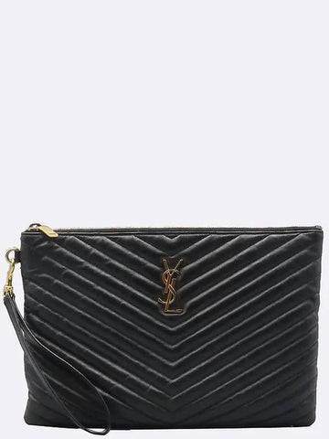 559193 Black Matrace Quilted Monogram Silver YSL Signature Tablet Pouch Clutch Bag - SAINT LAURENT - BALAAN 1