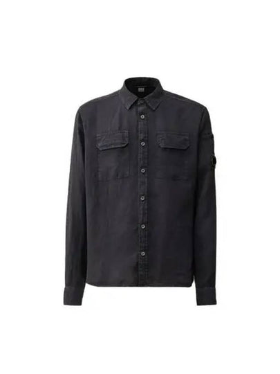 Linen Pocket Long Sleeve Shirt Black - CP COMPANY - BALAAN 2