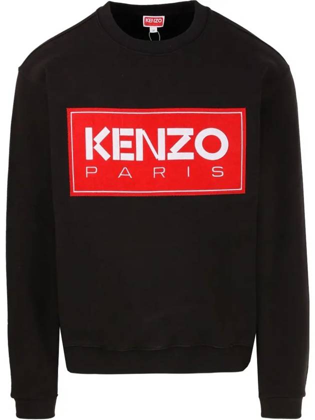 Logo Patch Print Cotton Sweatshirt Black - KENZO - BALAAN 2