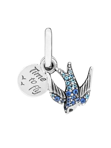 Sparkling Swallow Quote Double Dangle Bracelet Charm Blue - PANDORA - BALAAN 1