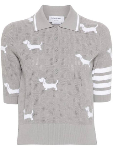 Hector Intarsia Polo Knit Top Grey - THOM BROWNE - BALAAN 1