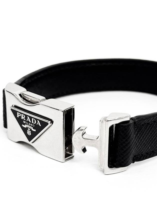 L triangle logo saffiano buckle bracelet black - PRADA - BALAAN 4