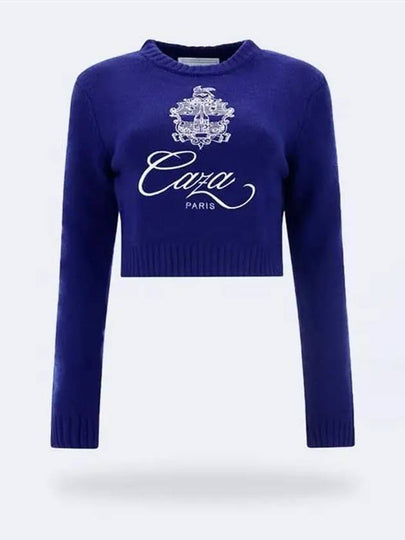 Embroidered Logo Ribbed Knit Top Navy Blue - CASABLANCA - BALAAN 2