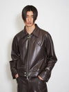 Round Line Leather Jacket Brown MM213JK002BRN - MONTSENU - BALAAN 2