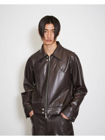 Round Line Leather Jacket Brown MM213JK002BRN - MONTSENU - BALAAN 1