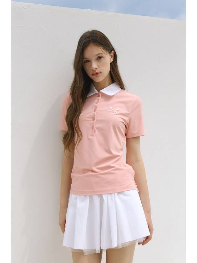 Heart Attack Ribbed Collar Short Sleeve T-Shirt Peach - GOXO - BALAAN 1