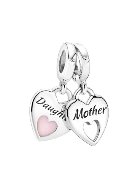 Double Heart Split Dangle Charm Silver Pink - PANDORA - BALAAN 1