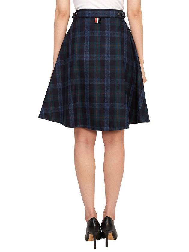 Tartan Flannel Side Tab A Line Skirt Blue - THOM BROWNE - BALAAN 7