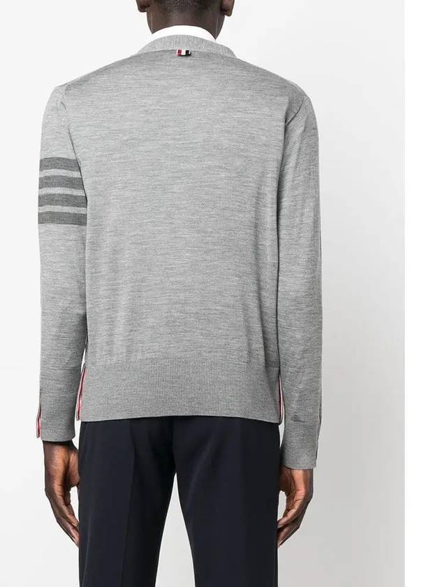 4-Bar Stripe Sustainable Merino Wool Cardigan Grey - THOM BROWNE - BALAAN 6