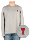 Chain Stitch Heart Logo Long Sleeve T-Shirt Heather Grey - AMI - BALAAN 2