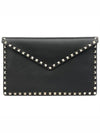 Rockstud Envelope Clutch Bag Black - VALENTINO - BALAAN.