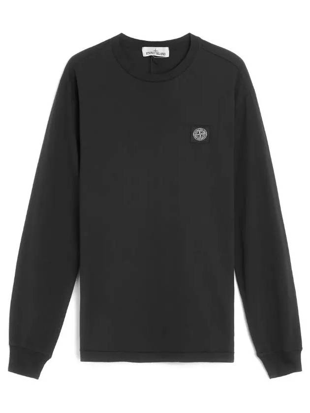 Logo Patch Cotton Long Sleeve T-Shirt Black - STONE ISLAND - BALAAN 3