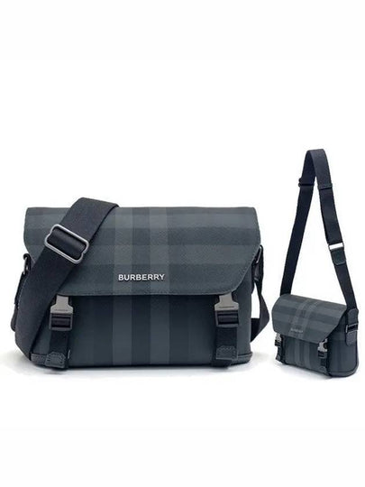 Signature Check Metal Logo Small Messenger Bag Grey Black - BURBERRY - BALAAN 2