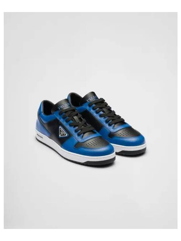 Men's Downtown Triangle Logo Leather Low Top Sneakers Blue Black - PRADA - BALAAN 2