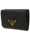 Women's Triangle Logo Saffiano Compact Half Wallet Black - PRADA - BALAAN 3