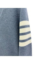 Women's Fine Merino Jersey Sailboat 4 Bar Boxy V Neck Cardigan Dark Blue - THOM BROWNE - BALAAN 5