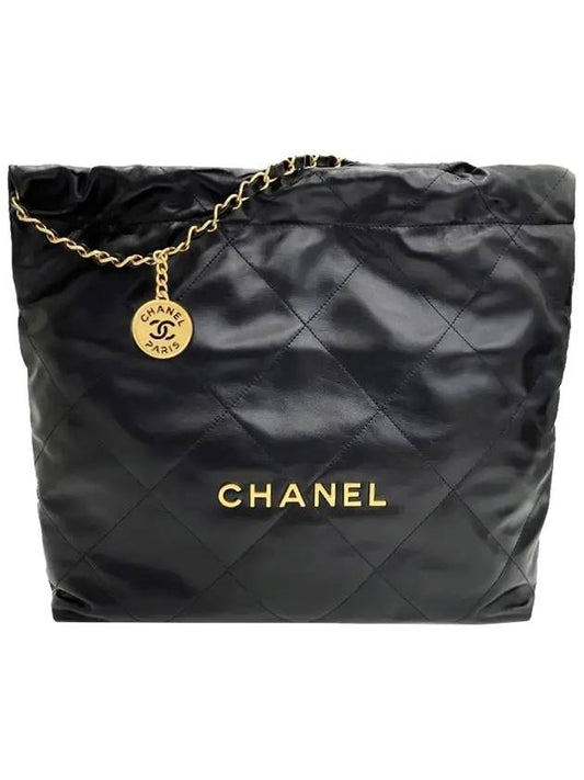 Medium Shoulder Bag Shiny Calfskin Gold Black - CHANEL - BALAAN.