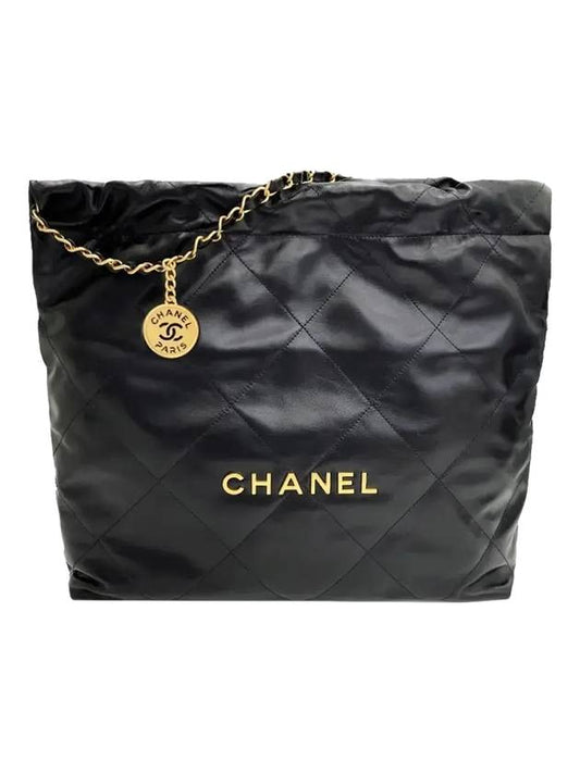 Medium Shoulder Bag Shiny Calfskin Gold Black - CHANEL - BALAAN 1