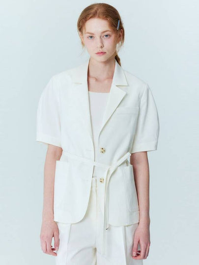 Volume Sleeve Linen Belted Jacket Ivory - OPENING SUNSHINE - BALAAN 2