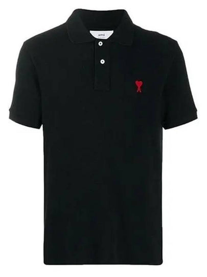 Small Heart Logo Polo Shirt Black - AMI - BALAAN 2