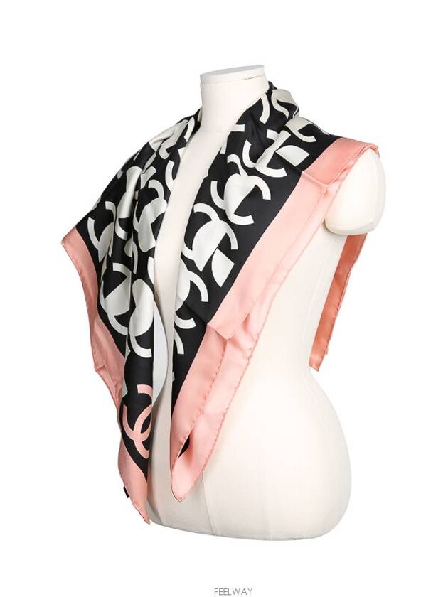 Scarf CC Logo Pink White Muffler Silk - CHANEL - BALAAN 4