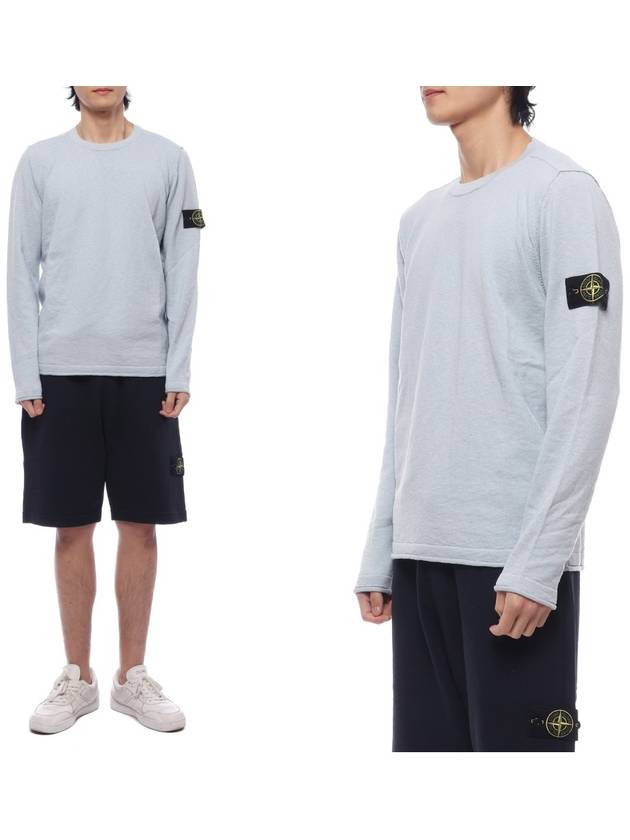 Compass Badge Ribbed Cotton Knit Top Sky Blue - STONE ISLAND - BALAAN 3