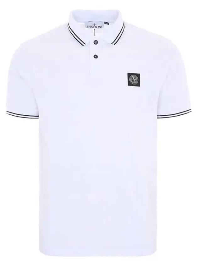 Stretch Cotton Pique Short Sleeve Polo Shirt White - STONE ISLAND - BALAAN 2