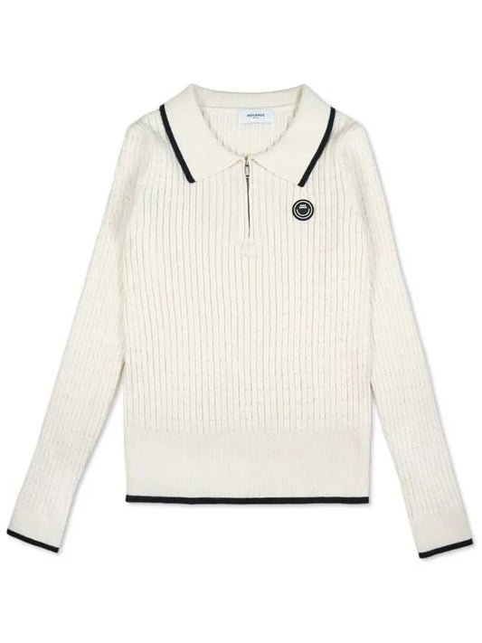 Rayon collar neck half zip-up ribbed knit IVORY - MONBIRDIE GOLF - BALAAN 2