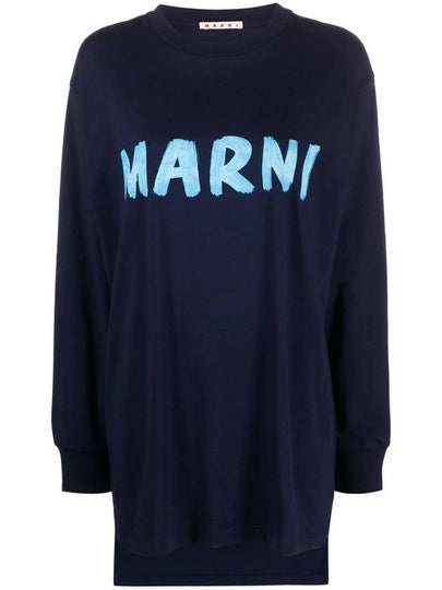 Logo Print Organic Jersey Long Sleeve T-Shirt Navy - MARNI - BALAAN 2