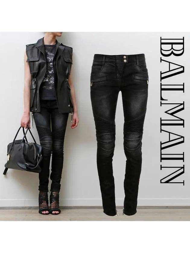 Women's Biker Skinny Jeans Black - BALMAIN - BALAAN 2