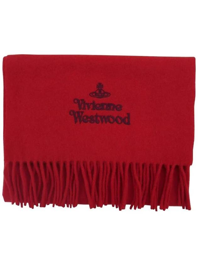 Embroidered Logo Wool Muffler Red 81030007 H401 - VIVIENNE WESTWOOD - BALAAN 3