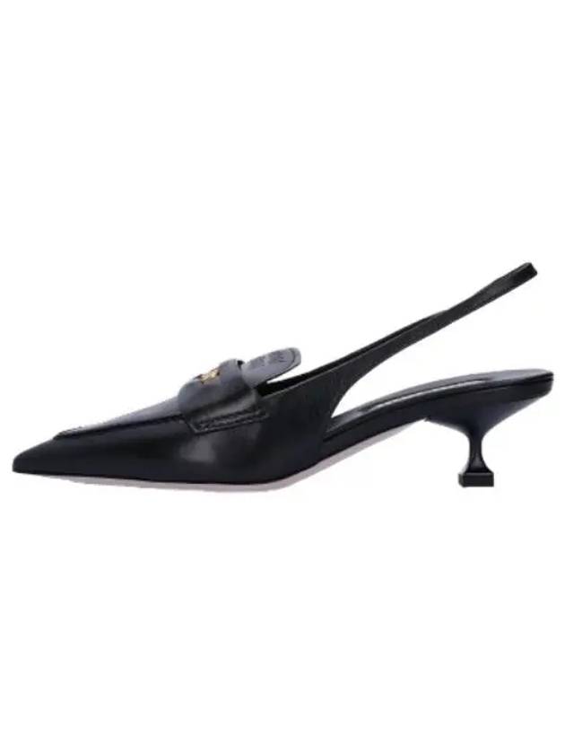 Logo Detail Leather Slingback Black Shoes - MIU MIU - BALAAN 1