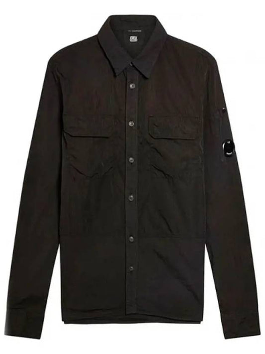 Men's Gabardine Lens Wappen Long Sleeve Shirt Black - CP COMPANY - BALAAN 2