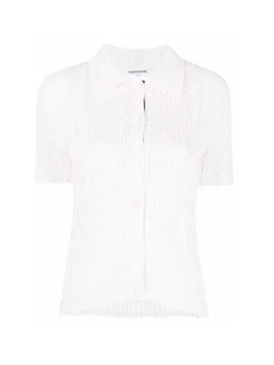 Women's Cotton Pointelle Cable Knit Short Sleeve Cardigan White - THOM BROWNE - BALAAN 2