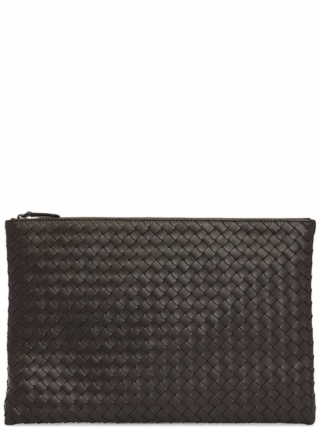 Intrecciato Document Leather Clutch Bag Dark Brown - BOTTEGA VENETA - BALAAN 2