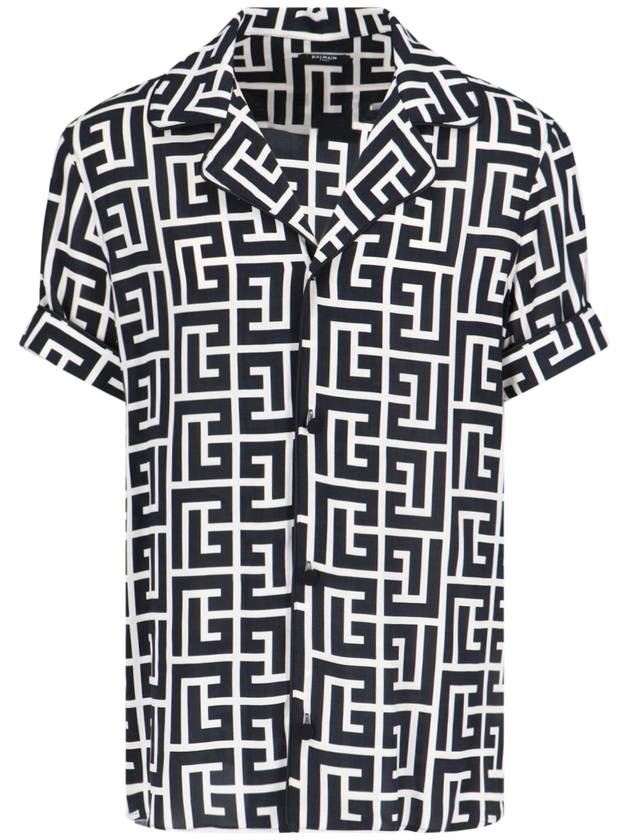 Monogram Print Short Sleeve Shirt Black - BALMAIN - BALAAN 2