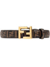 FF Square Stud Buckle Leather Belt Brown - FENDI - BALAAN 3