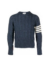 Donegal Twist Cable 4-Bar Classic Crewneck Knit Top Blue - THOM BROWNE - BALAAN 2