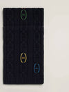 Cashmere muffler multi chandal leather patch navy color - HERMES - BALAAN 9