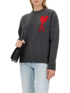 Big Heart Logo Wool Knit Top Grey - AMI - BALAAN 2