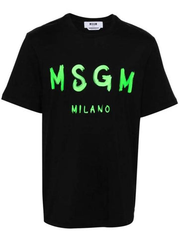 Men's Logo Print Crewneck Short Sleeve T-Shirt Black - MSGM - BALAAN 1