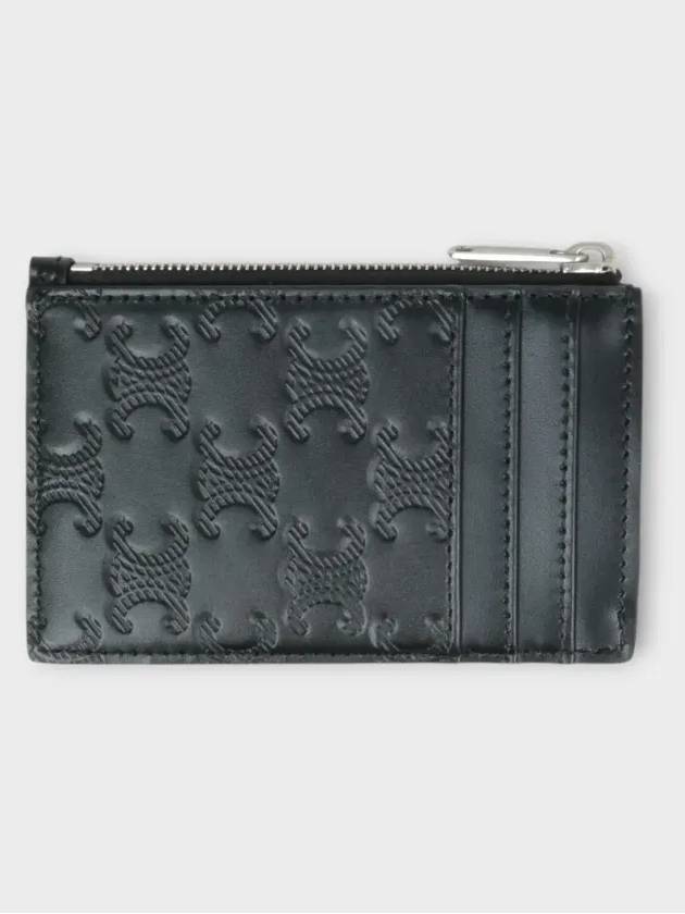 Zipper Calfskin Triomphe Embossed Card Wallet Black - CELINE - BALAAN 4