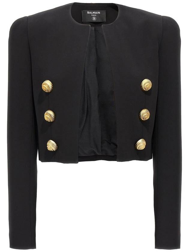 Gold Button Crop Crepe Jacket Black - BALMAIN - BALAAN 2