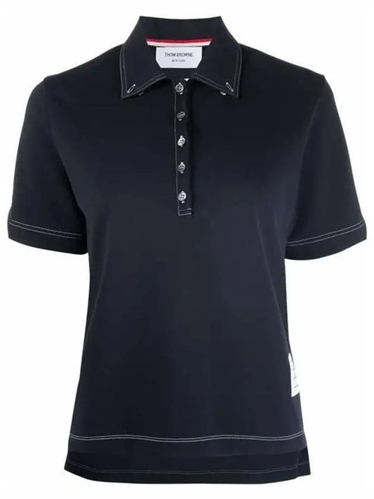 technical short sleeve PK shirt navy - THOM BROWNE - BALAAN.