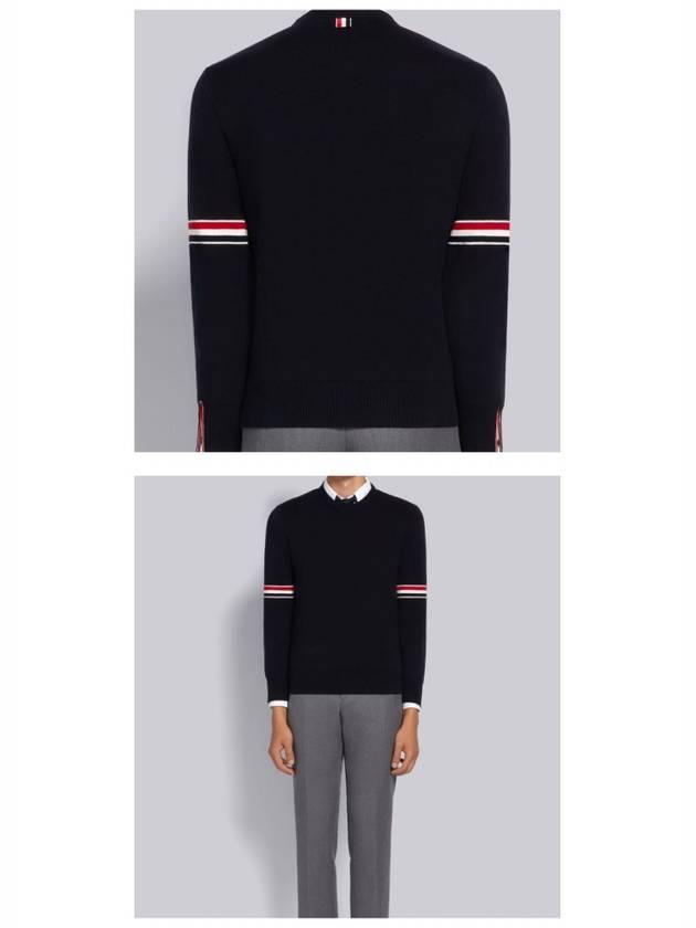 Men's Milan Stitch Armband Crew Neck Knit Top Navy - THOM BROWNE - BALAAN 7