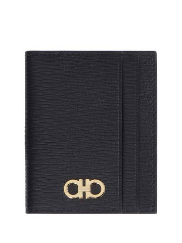 Gancini Card Wallet Black - SALVATORE FERRAGAMO - BALAAN.