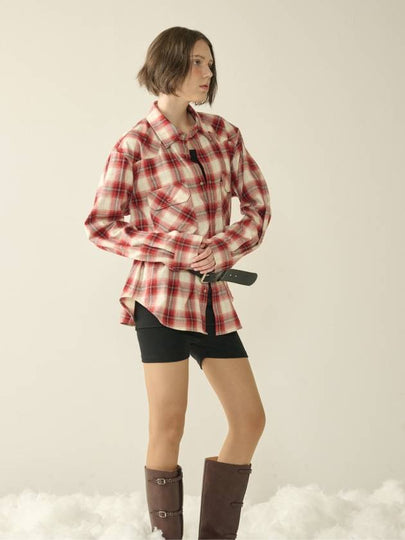 Ombre Checked Western Shirt Red W - KINETO - BALAAN 2