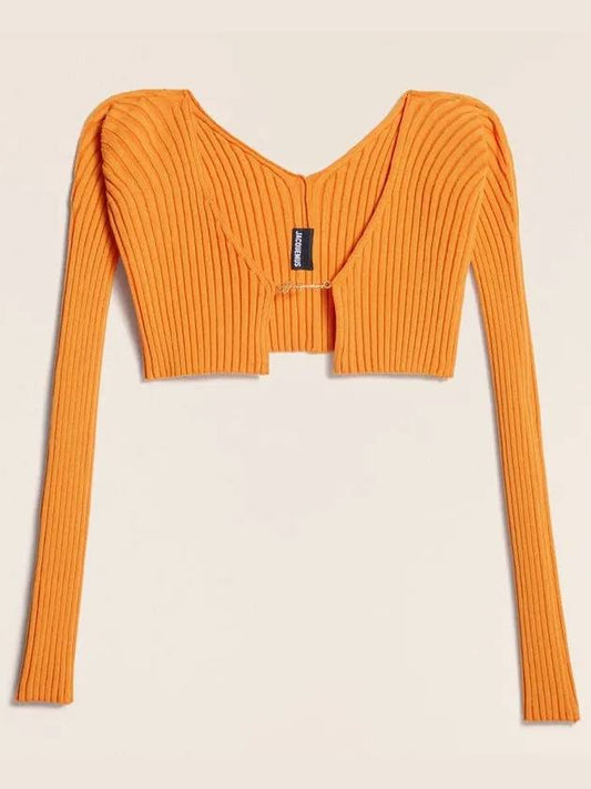 Le Maille Fralu Micro Charm Logo Crop Cardigan Orange - JACQUEMUS - BALAAN.