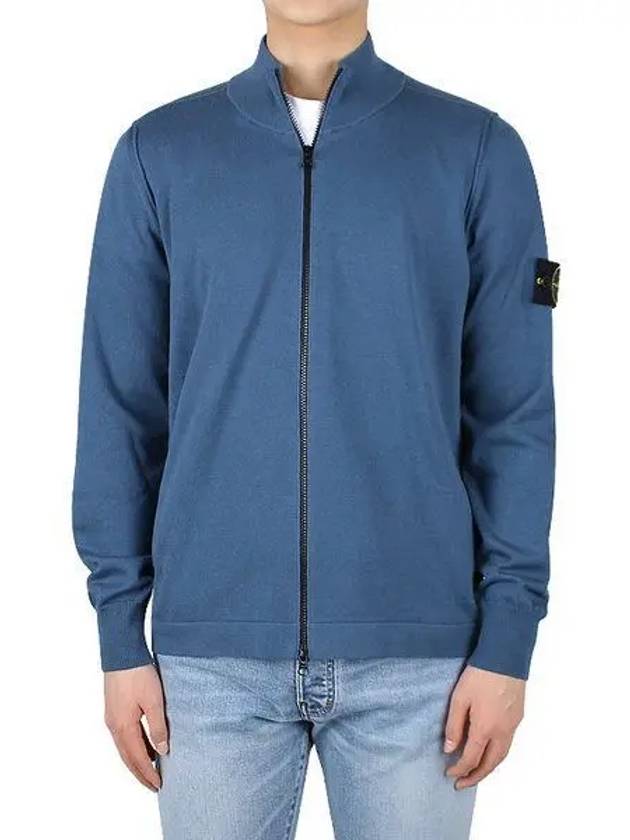 Soft Cotton Knit Zip-Up Jacket Avio Blue - STONE ISLAND - BALAAN 2