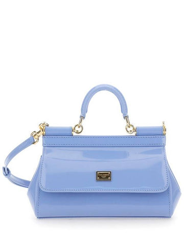 'Sicily' Light Blue Handbag With Logo Plaque In Patent Leather Woman - DOLCE&GABBANA - BALAAN 1